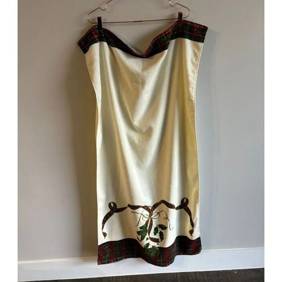Lenox Holiday Nouveau Tartan Plaid Gold Ribbon Bath Towel Off White Size Large - Picture 2 of 9